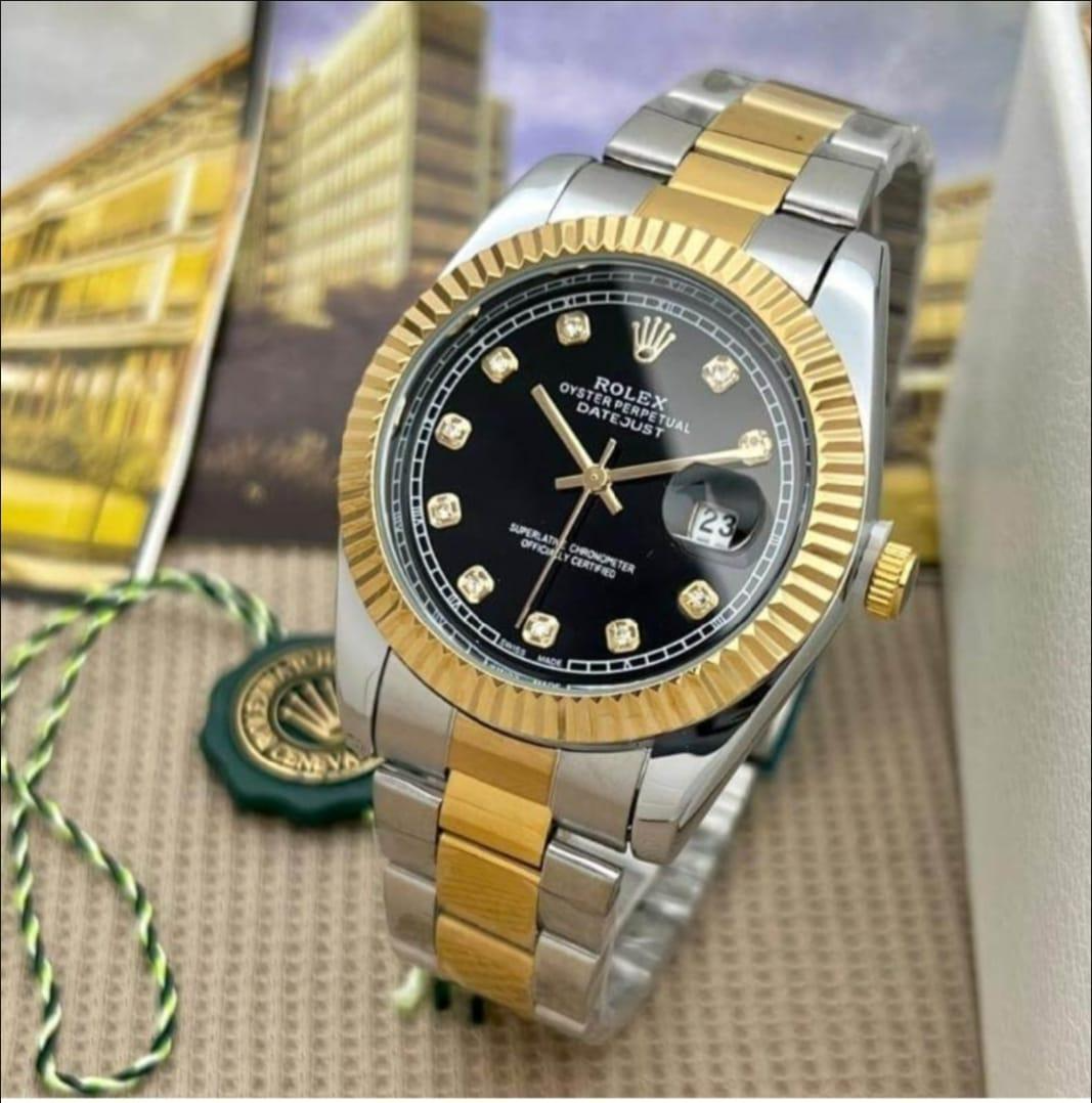 Men's Luxury Watch with Black Diamond Dial | 41mm Two-Tone Stainless Steel