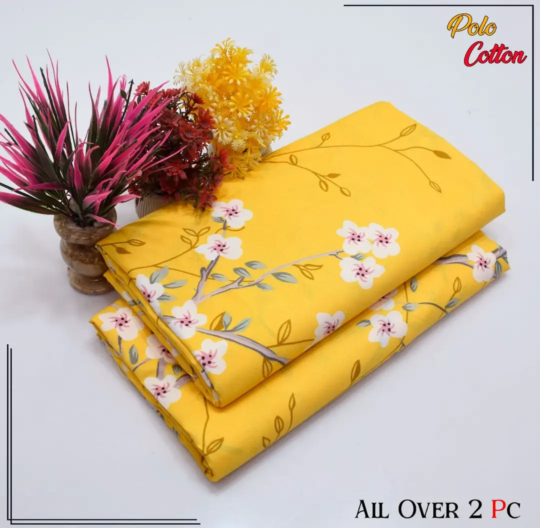 Women's Unstitched 3-D Block Printed 2-Piece Cotton Suit (Yellow)