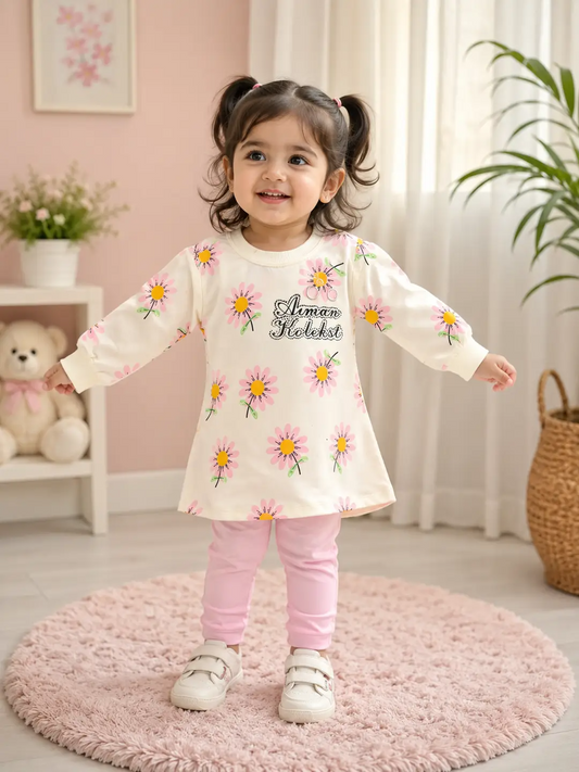 2-Piece Girls Printed Cotton Jersey Shirt and Trouser Set - Summer Collection