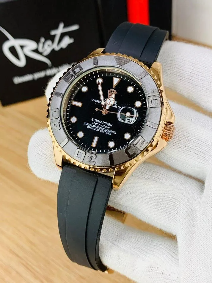 Men's Luxury Rolex Submariner Watch - Gold & Black Water Resistant