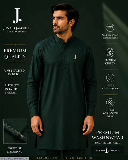 Men's Unstitched Wash and Wear Plain Suit - Premium All-Season Pakistani Shalwar Kameez Fabric (Green)