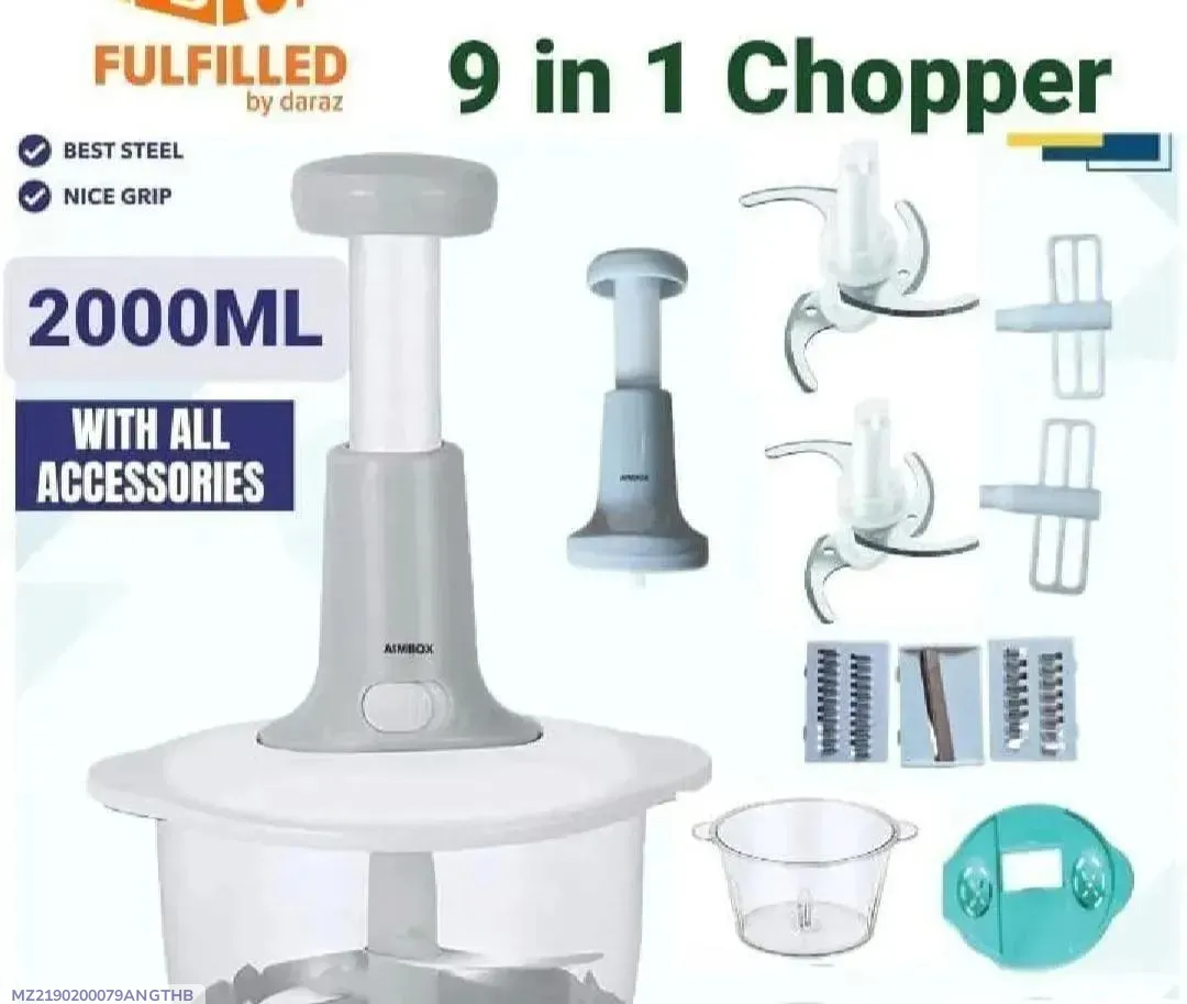 Premium 9-in-1 Manual Food Chopper - 2000ML Large Vegetable Slicer & Cutter Bowl