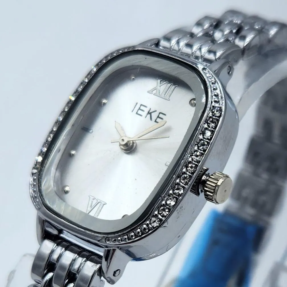 Luxury Women's Crystal-Bezel Watch - Silver Stainless Steel Rectangle Chain Wristwatch