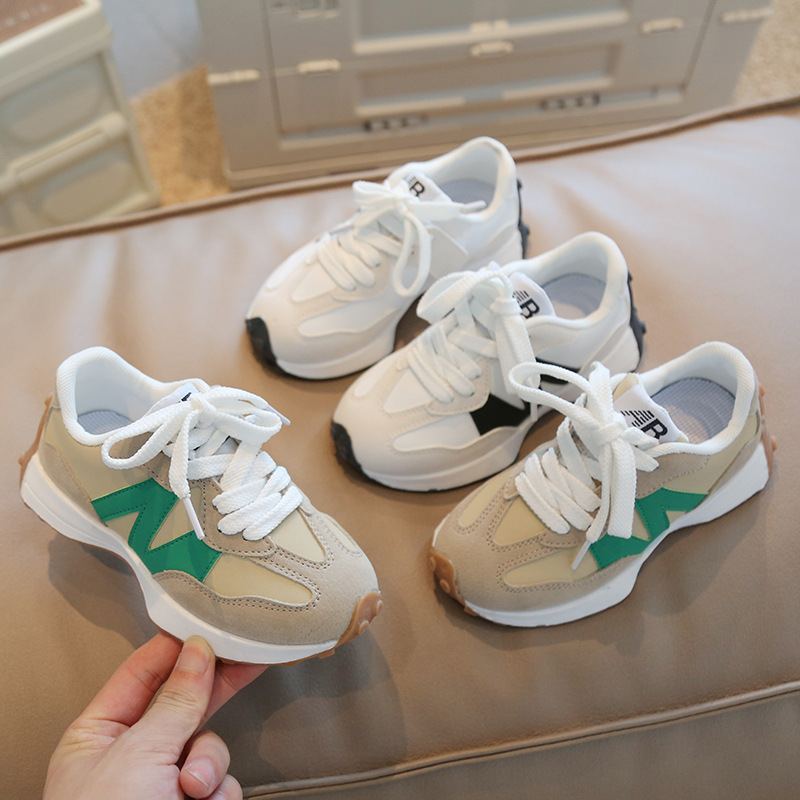 Kids White Korean Lace-Up Sports Shoes - Comfortable Casual Sneakers for Girls & Boys