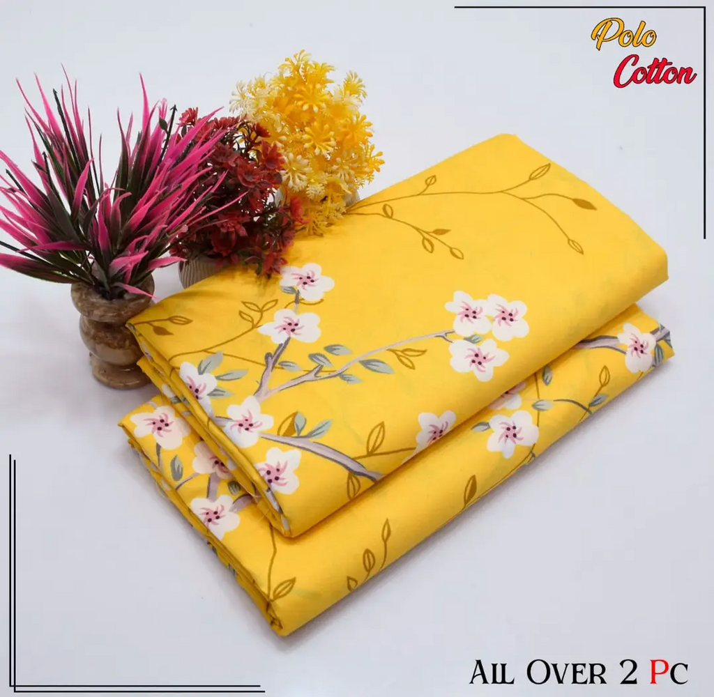 Women's Unstitched 3-D Block Printed 2-Piece Cotton Suit (Yellow)