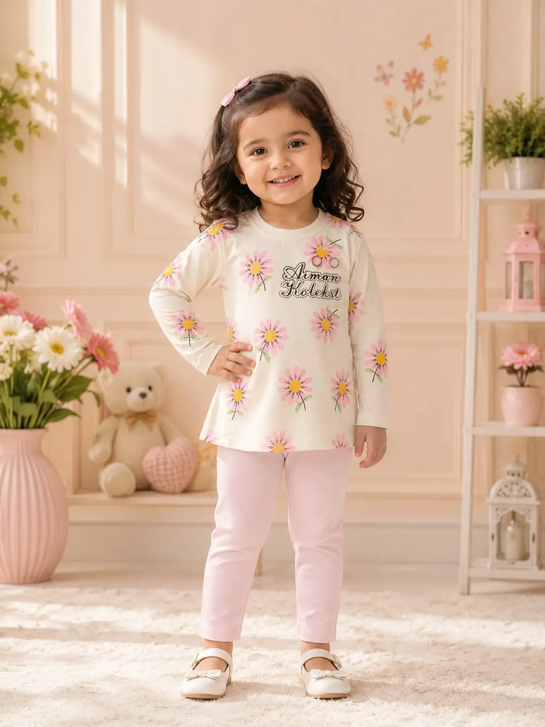 2-Piece Girls Printed Cotton Jersey Shirt and Trouser Set - Summer Collection
