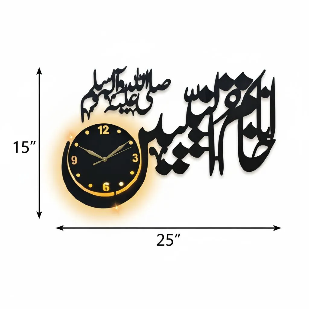 Khatmun Nabiyeen 3D Islamic Wall Clock - 15x25 Inch MDF Wood Backlit Decor)