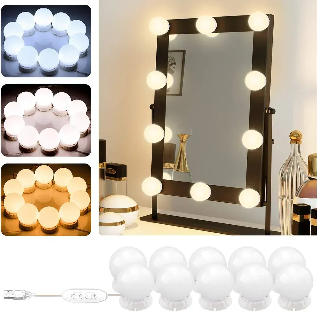 Hollywood Style LED Vanity Mirror Lights Kit - 3 Color Modes Dimmable Makeup Light Bulbs