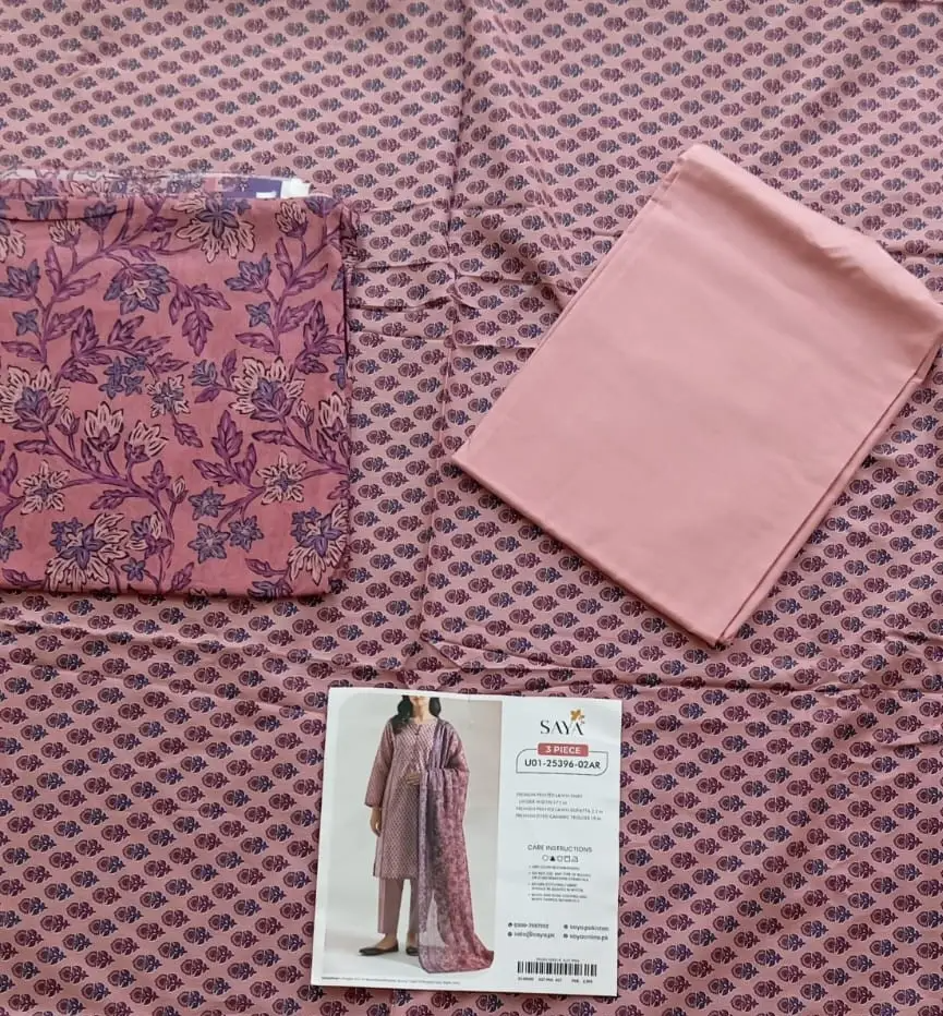 Women's Unstitched Premium Printed Lawn 3-Piece Suit with Digital Print Dupatta (Pink)