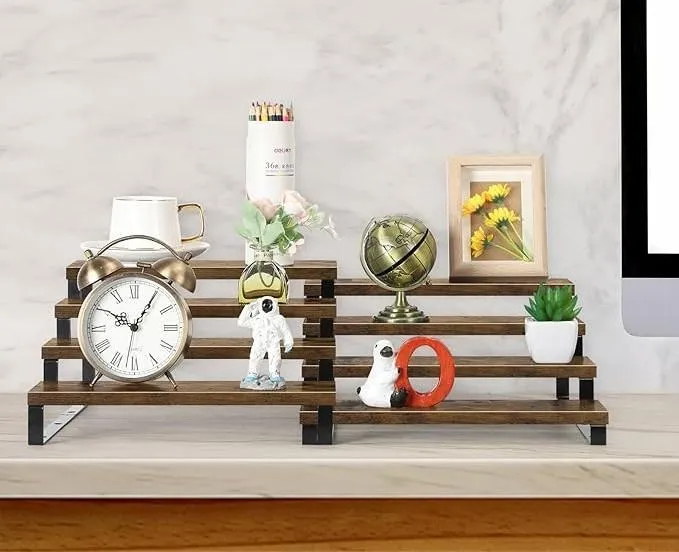 Premium 4-Layer Wooden Spice Rack - Countertop Kitchen Organizer with Black Metal Support