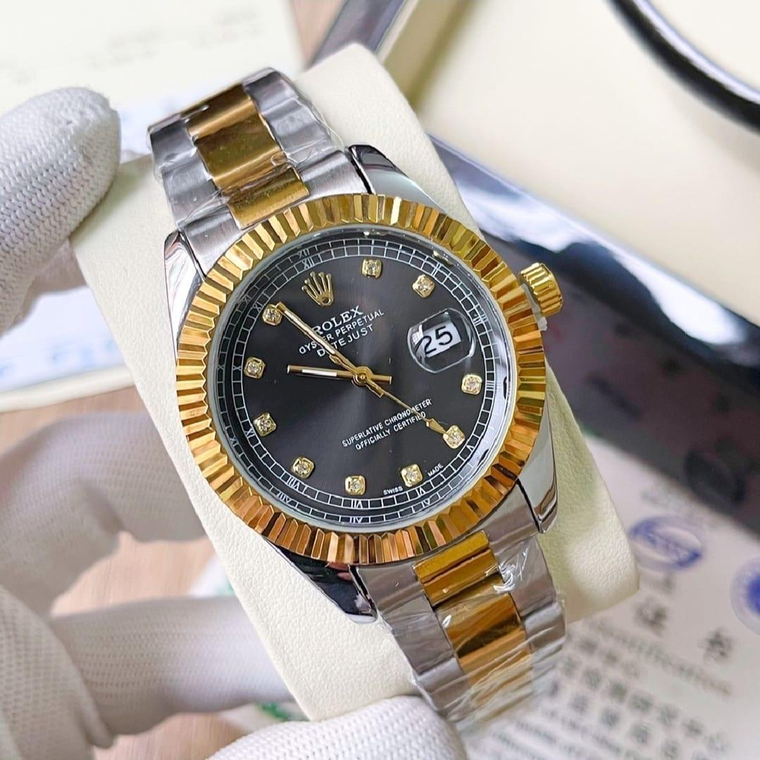 Men's Luxury Watch with Black Diamond Dial | 41mm Two-Tone Stainless Steel