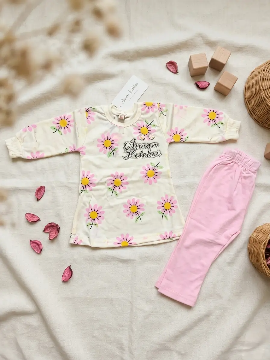 2-Piece Girls Printed Cotton Jersey Shirt and Trouser Set - Summer Collection