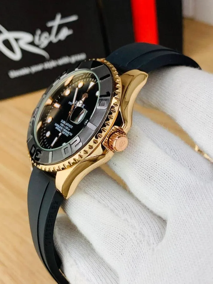 Men's Luxury Rolex Submariner Watch - Gold & Black Water Resistant