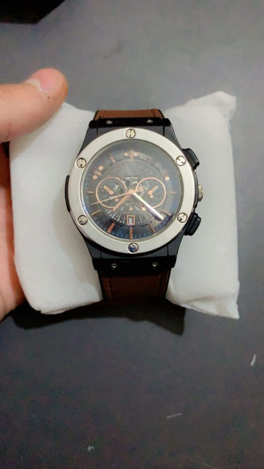 Premium Men's Chronograph Watch | Brown Leather Strap & Stainless Steel