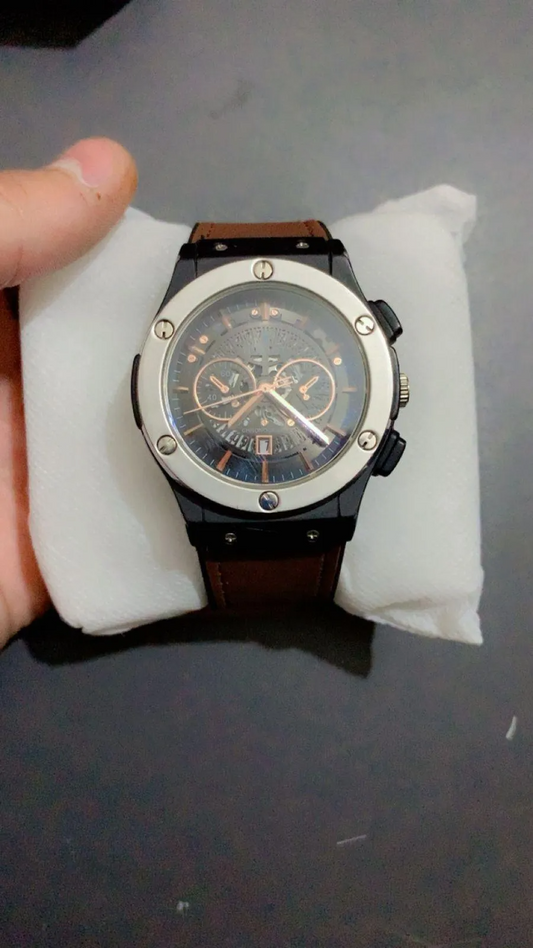 Premium Men's Chronograph Watch | Brown Leather Strap & Stainless Steel