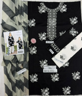 Women's Unstitched Black Embroidered 3-Piece Lawn Suit with Digital Printed Shawl