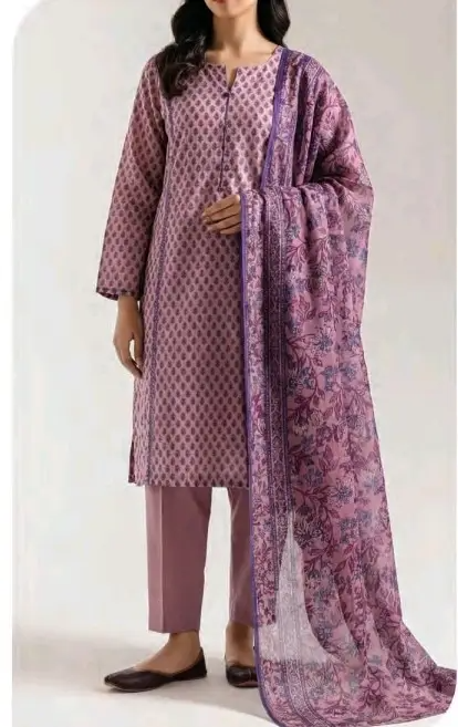 Women's Unstitched Premium Printed Lawn 3-Piece Suit with Digital Print Dupatta (Pink)