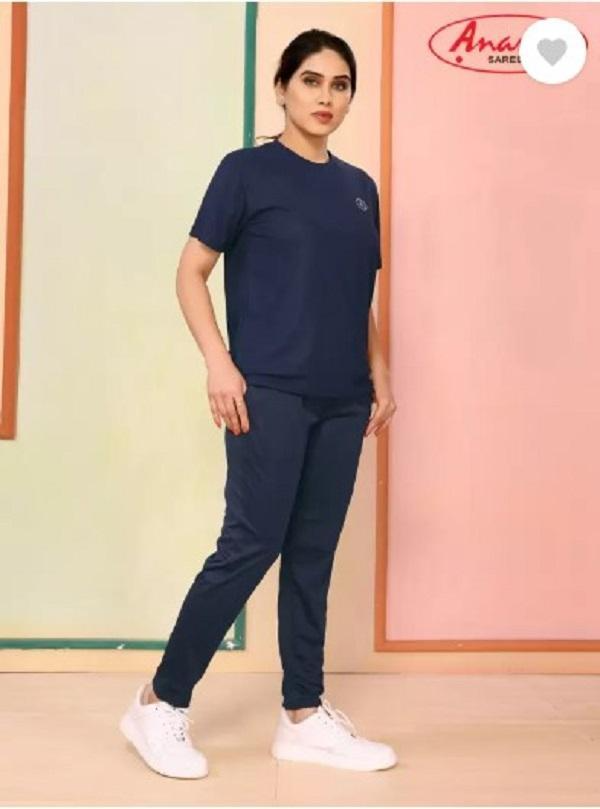 Women's Blue Slim Fit Tracksuit Set - Premium Micro Interlock Casual 2-Piece Jogging Suit