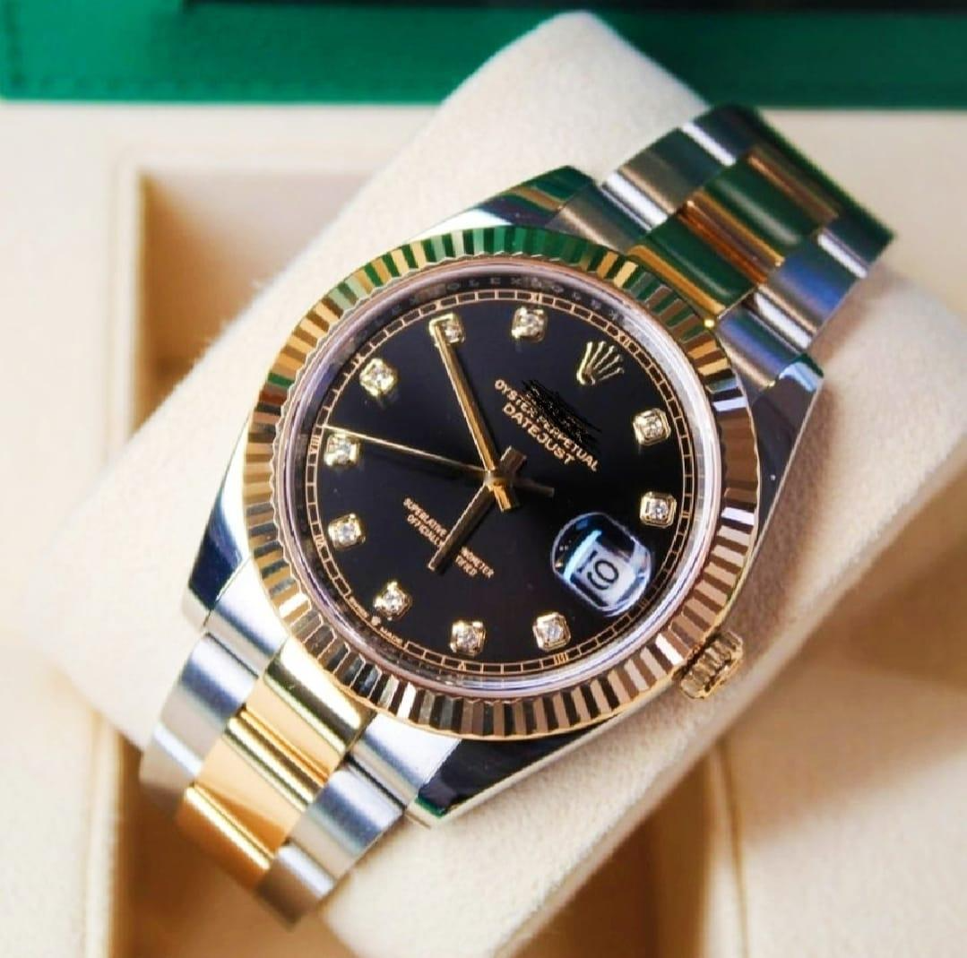 Men's Luxury Watch with Black Diamond Dial | 41mm Two-Tone Stainless Steel