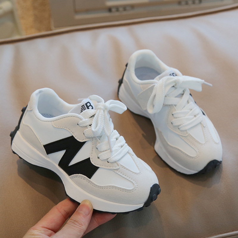 Kids White Korean Lace-Up Sports Shoes - Comfortable Casual Sneakers for Girls & Boys