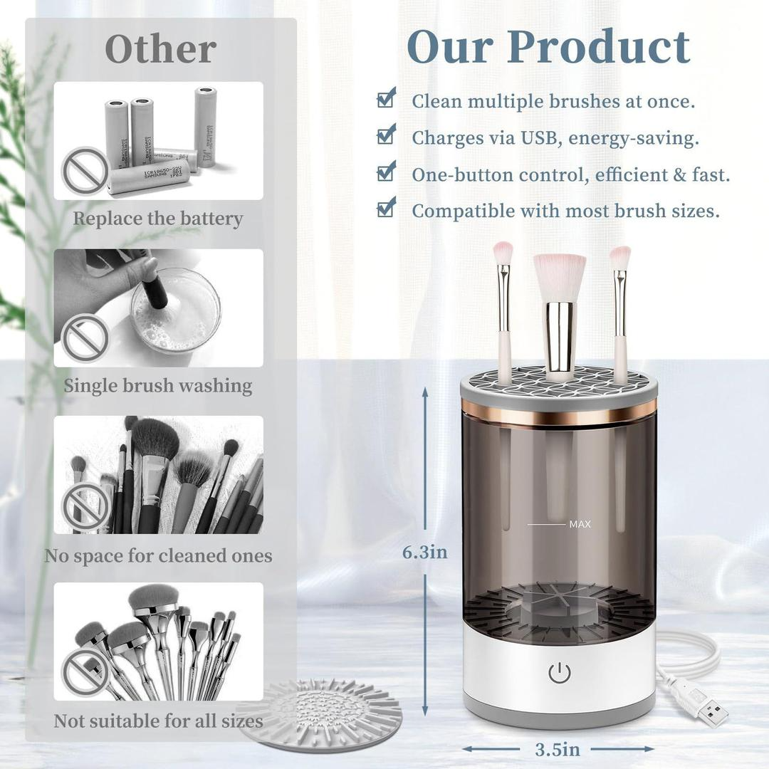 Automatic Electric Makeup Brush Cleaner & Dryer - Reusable No-Leak Eco-Friendly Spinner