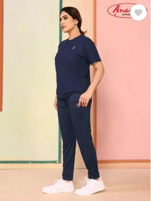 Women's Blue Slim Fit Tracksuit Set - Premium Micro Interlock Casual 2-Piece Jogging Suit