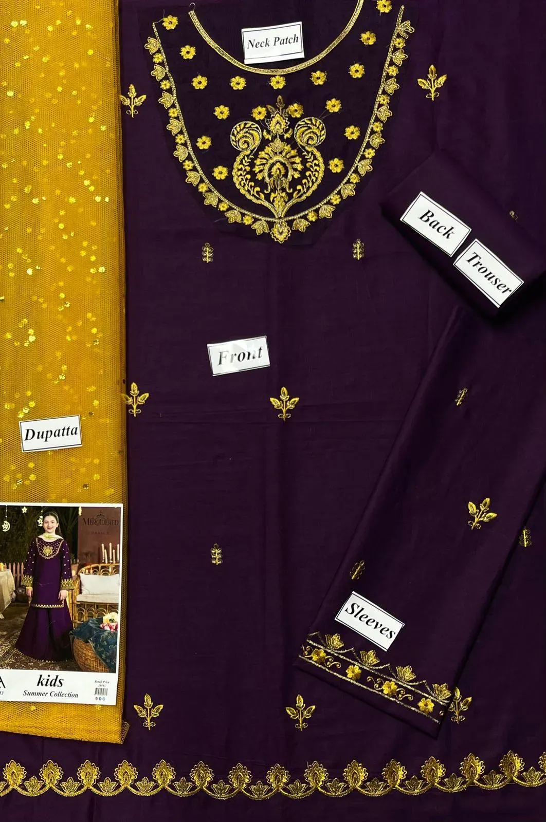 Girls 3-Piece Purple Embroidered Lawn Suit with Dupatta