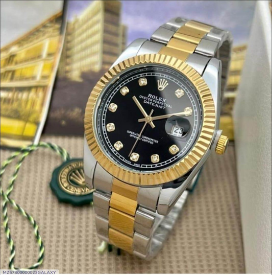 Men's Luxury Watch with Black Diamond Dial | 41mm Two-Tone Stainless Steel