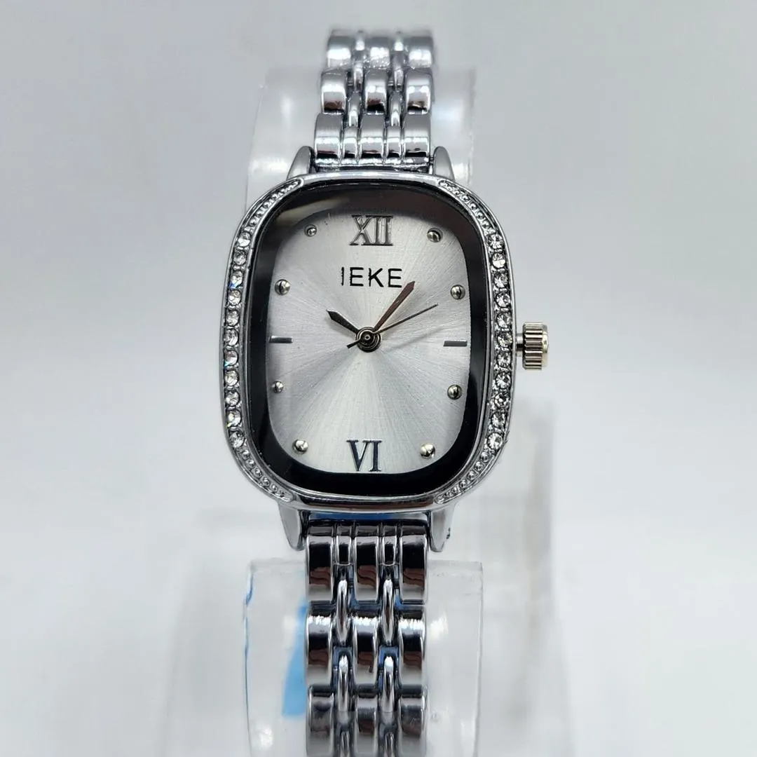 Luxury Women's Crystal-Bezel Watch - Silver Stainless Steel Rectangle Chain Wristwatch