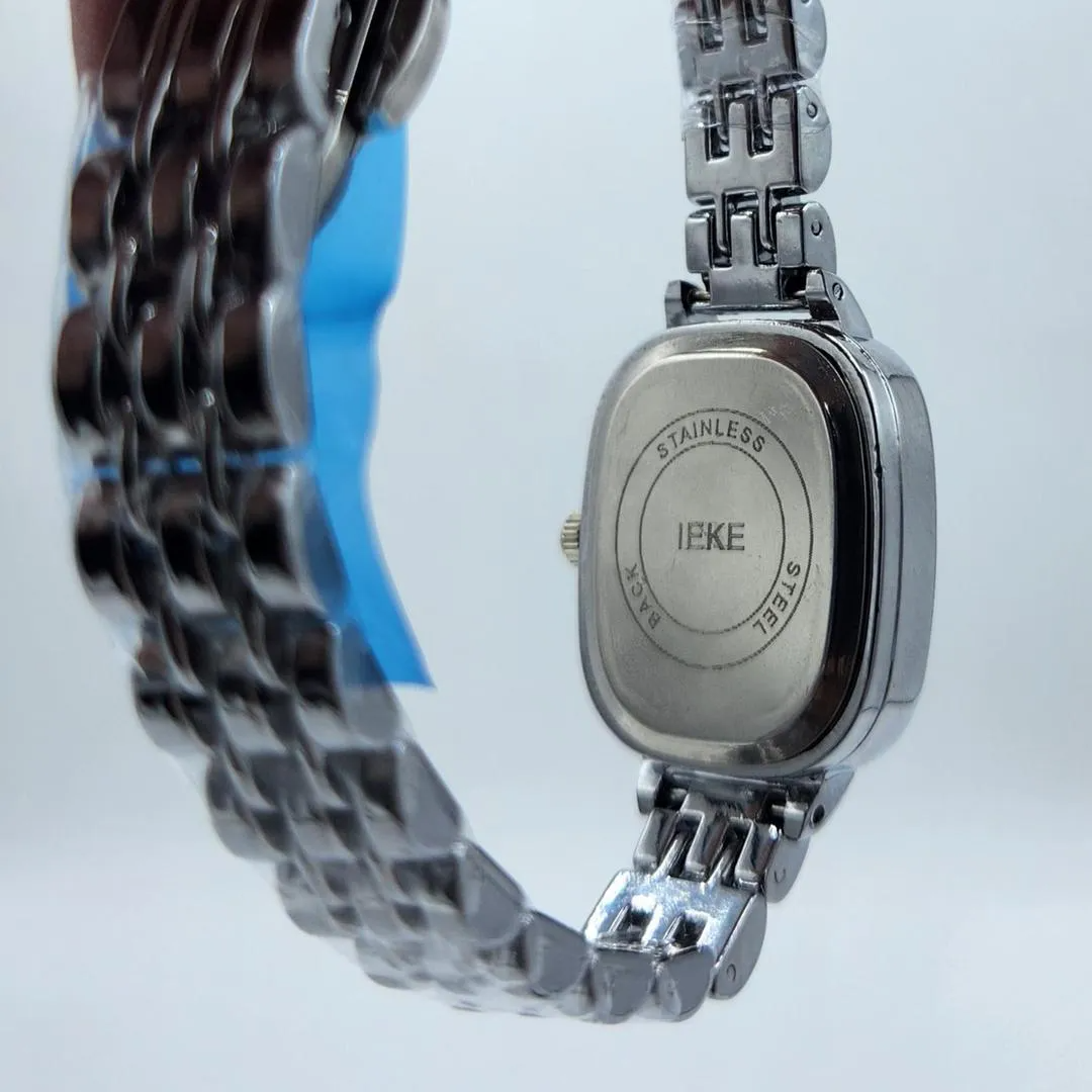 Luxury Women's Crystal-Bezel Watch - Silver Stainless Steel Rectangle Chain Wristwatch
