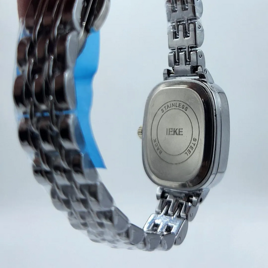 Luxury Women's Crystal-Bezel Watch - Silver Stainless Steel Rectangle Chain Wristwatch
