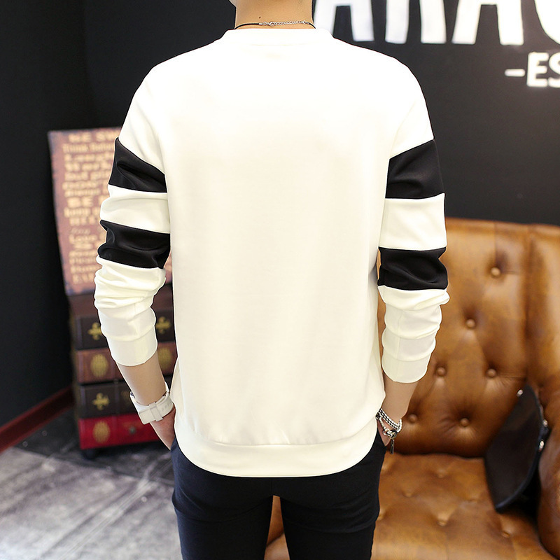 Men's Striped Long Sleeve T-Shirt - Black & White Casual Round Neck Tee