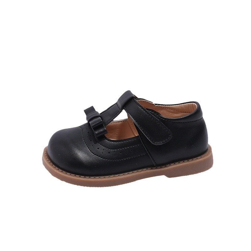 Kids Premium Leather Mary Jane Shoes with Bow & Velcro Strap for Girls