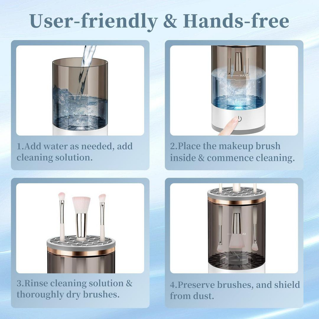 Automatic Electric Makeup Brush Cleaner & Dryer - Reusable No-Leak Eco-Friendly Spinner