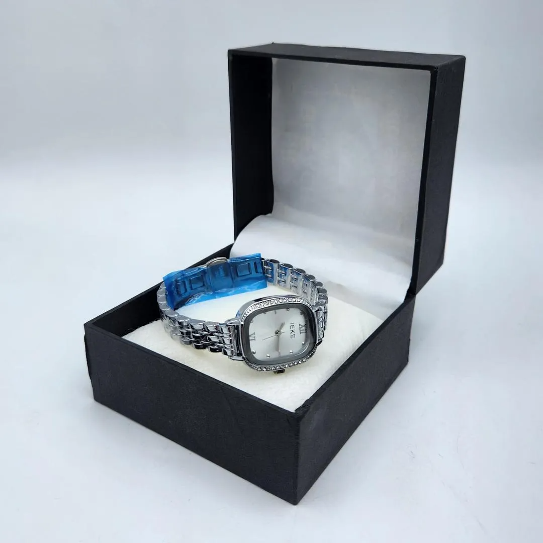 Luxury Women's Crystal-Bezel Watch - Silver Stainless Steel Rectangle Chain Wristwatch